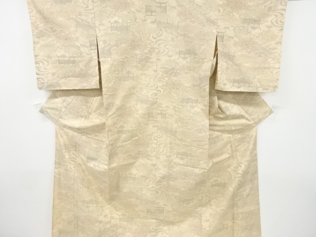 JAPANESE KIMONO / HITOE KIMONO / SILK / HAND WOVEN TSUMUGI / FLORWERS & STREAM